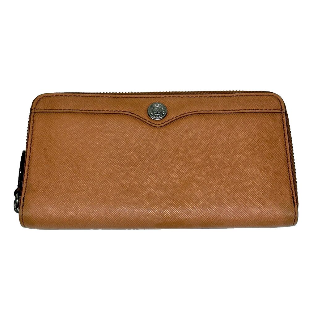 Rebecca Minkoff Luma Tan Saffiano Cross Leather Wallet Continental Zip Around
